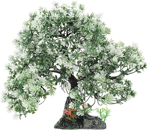 Árbol de paisaje de acuario, plantas de plástico artificiales, decoración de árbol de acuario, decoración de árbol falso con base de resina para el