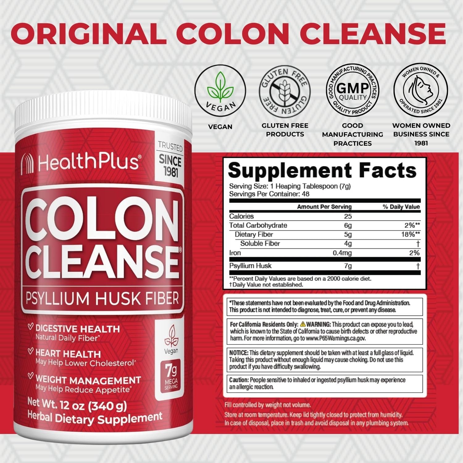 Health Plus Colon Cleanse Psyllium Husk Fiber Powder, 12 oz, 48 Servings — Amazon image 3