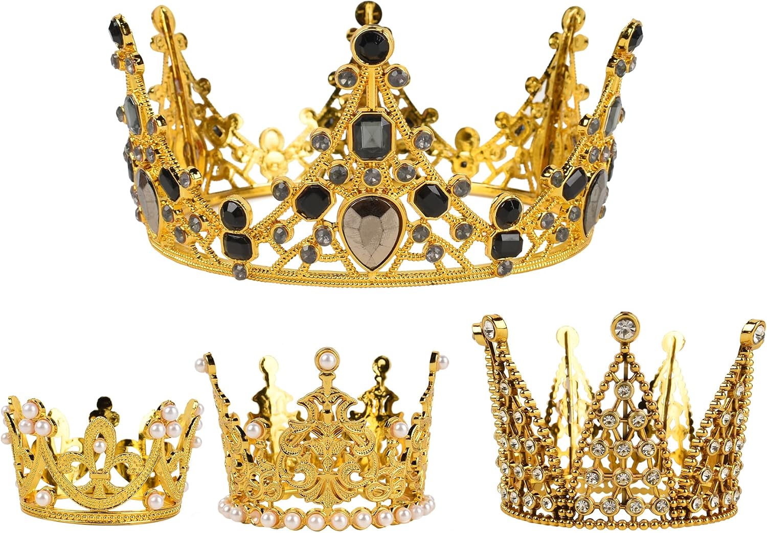 4pcs Mini Crown Cake Toppers, Gold Small Crowns for Princess Birthday, Bridal Wedding Party Decor