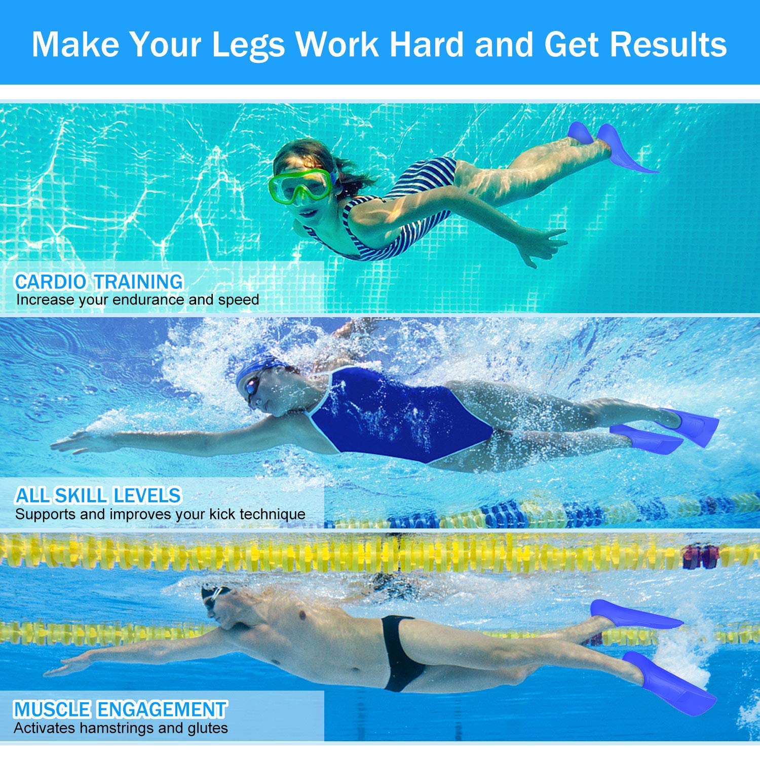 Palmes d'entraînement Palmes d'entraînement de natation Silicone professionnel palmes de plongée sous-marine courtes hommes femmes tuba palmes de natation palmes ensemble d'équipement Palmes de Natati