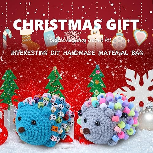 Miniatura 9 de Kit de ganchillo para principiantes, 2 piezas de erizo con cuentas, kit de ganchillo para principiantes para adultos, kit de ganchillo para