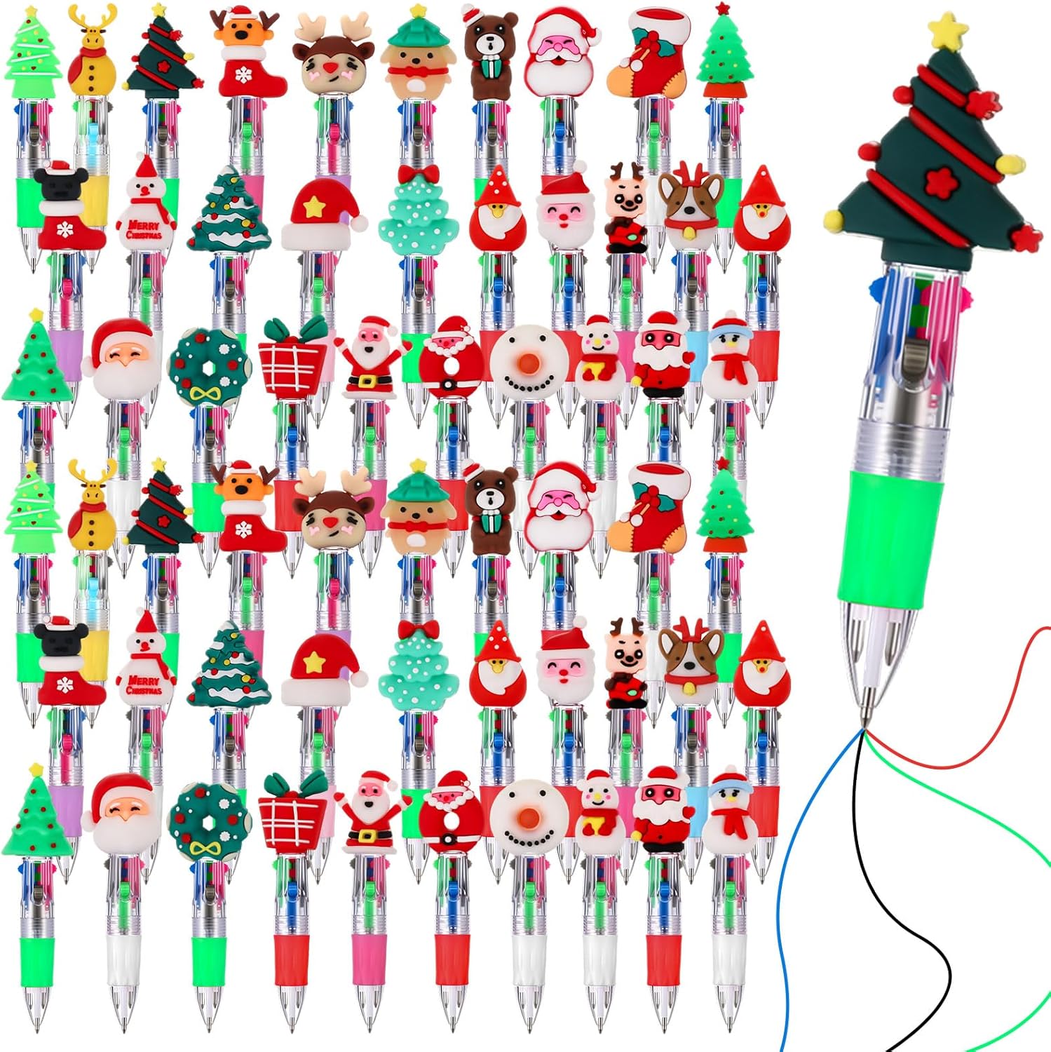 Feifeiya 120 Pcs Multicolor Christmas Ballpoint Pen 4-Colors-in-1 Retractable Christmas Tree Santa Snowman Ballpoint Writing Pen for Holiday Xmas Stocking Fillers Gift Party Favors
