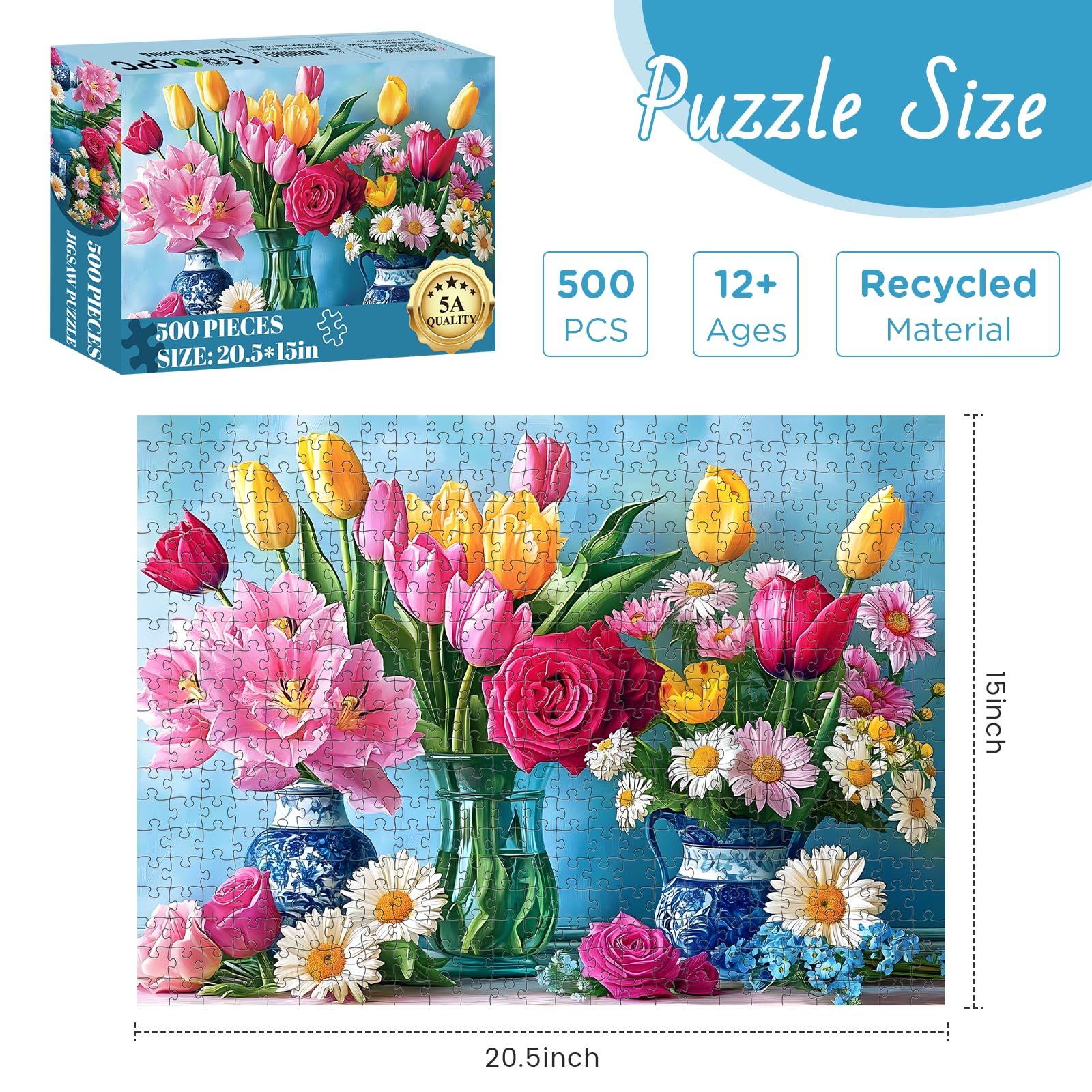 Amazon.com: 500 Piece Puzzle for Adults, Beautiful Flower Puzzles