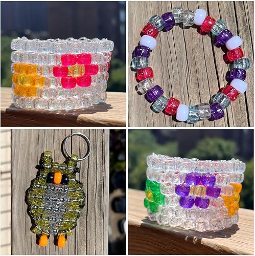 Miniatura 5 de 1200 cuentas de pony negras con purpurina (0.236 x 0.32 pulgadas), cuentas de pony para manualidades, cuentas de poni a granel, cuentas para trenzas