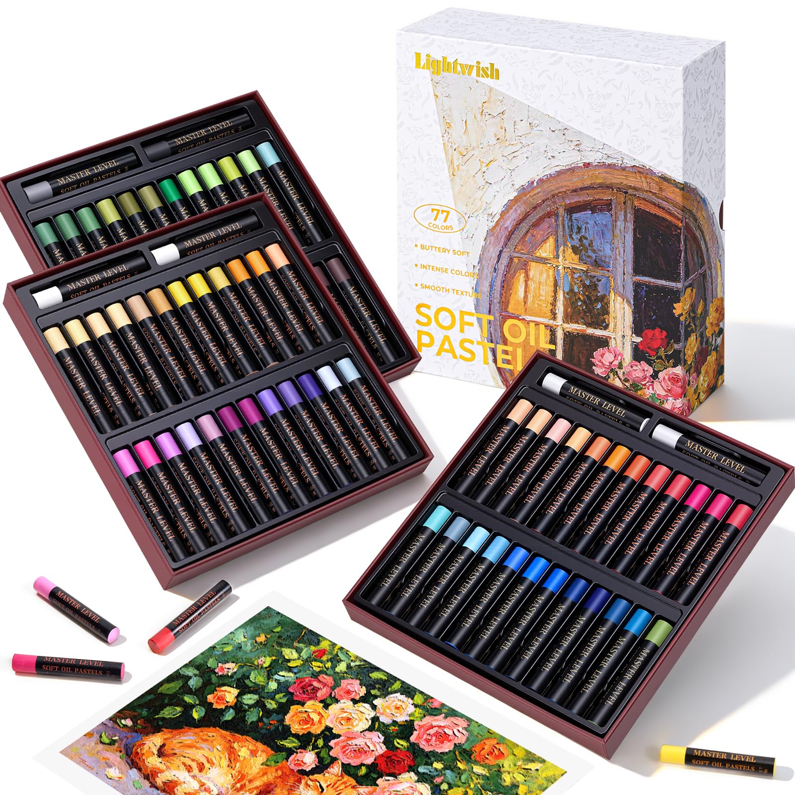 LIGHTWISH Pasteles al óleo suaves, juego de 77 colores florales (78 unidades, 2 blancos incluidos), textura suave y suave, alta resistencia a la luz, ideal para artistas, estudiantes y principiantes