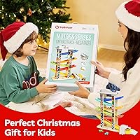 Vista 9 de TOP Bright Rampa de madera para autos de pista de carreras para niños pequeños de 1 a 3 años con 6 mini autos, 1 garaje para automóviles y puentes