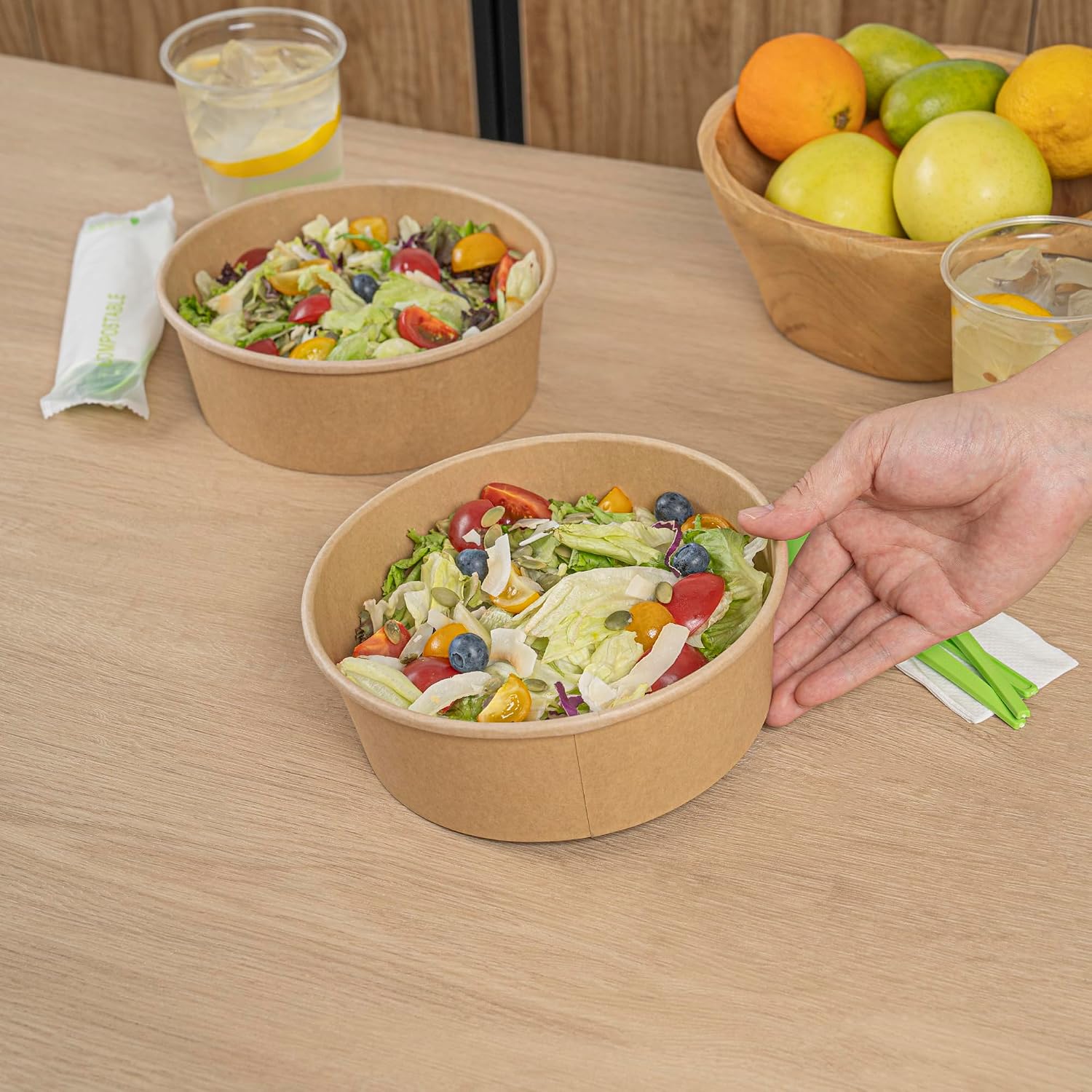 Bio Tek 51 Ounce To Go Containers, 200 Disposable Food Bowls - Lids Sold Separately, Microwavable, Kraft Paper Salad Containers, Heat-Tolerant, Serve Salads Appetizers And More - Restaurantware