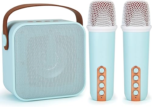 Altavoz portátil de karaoke Bluetooth con 2 micrófonos inalámbricos, máquina de karaoke para niños y adultos, regalos para niños de 4 a 12 años,