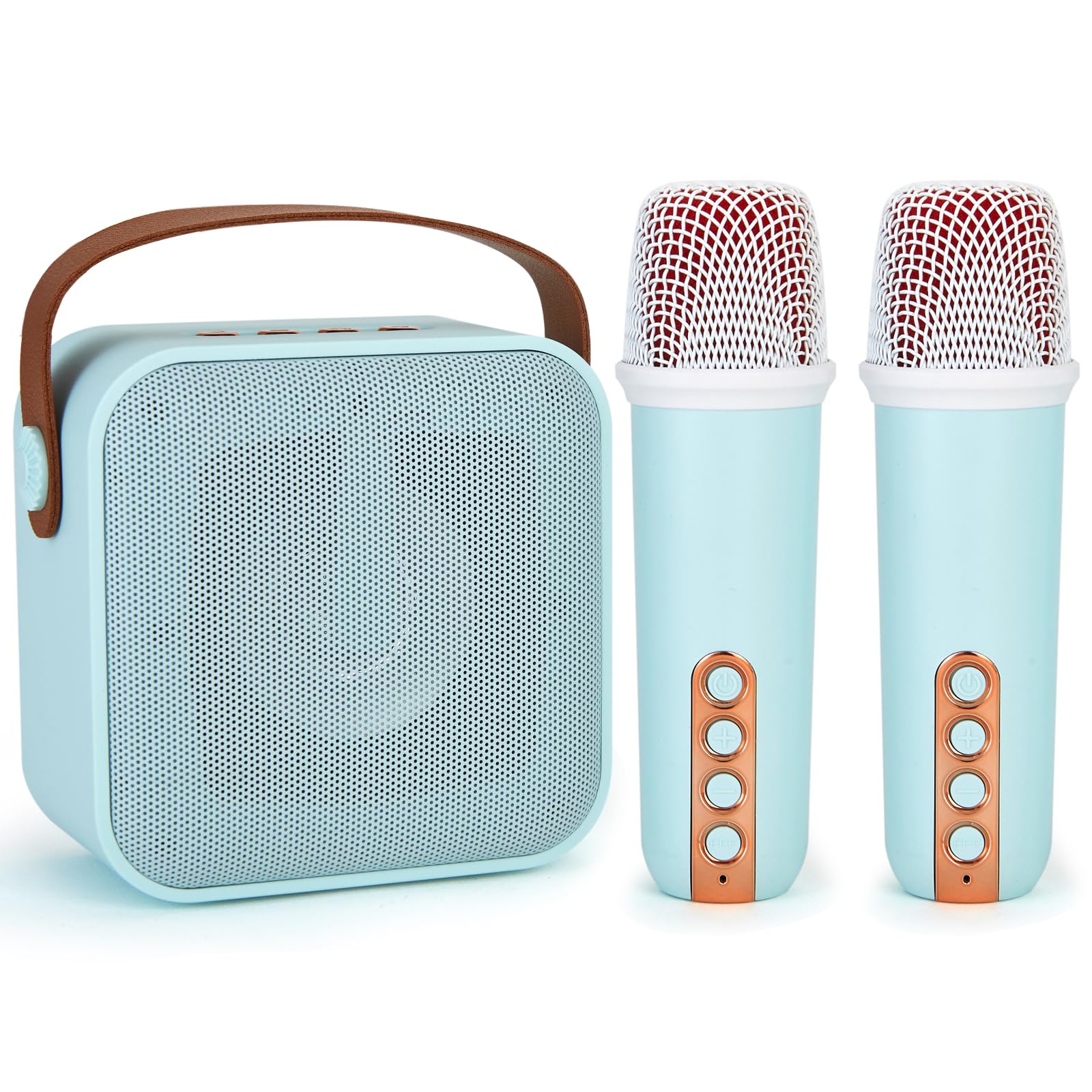 hPlayPortable Bluetooth Karaoke Speaker with 2 Wireless Microphone, Karaoke Machine for Kids and Adults, Gifts for Kids Age 4-12 Year Old Birthday Party Home Outdoor - Cyan