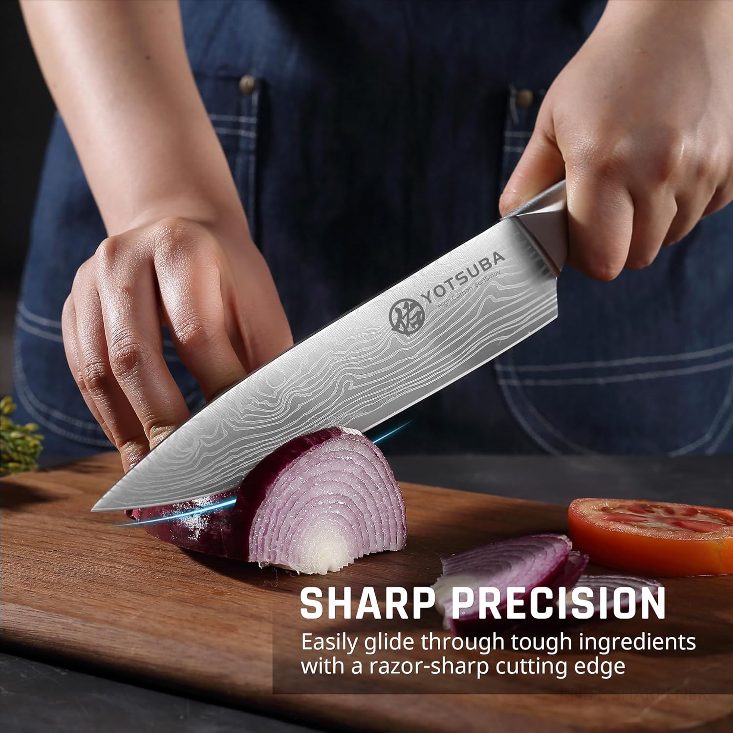 YOTSUBA Kitchen Knife Set, 8 PCS Knife Set with Block, High Carbon Stainless Steel Chef Knives Set, Sharp Knives Set for Kitchen, Japanese Knife Set with Ergonomic Rosewood Handle - Image 4