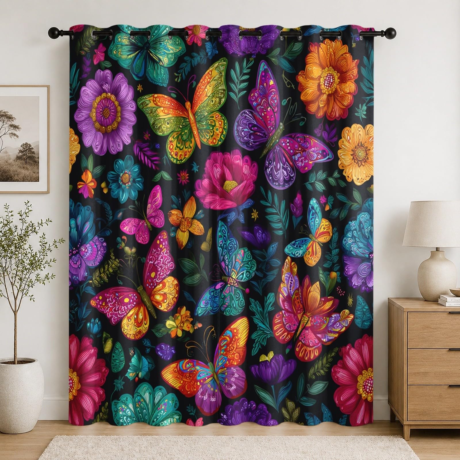 Rideau ethnique papillons violets pour sublimer votre salon cocooning