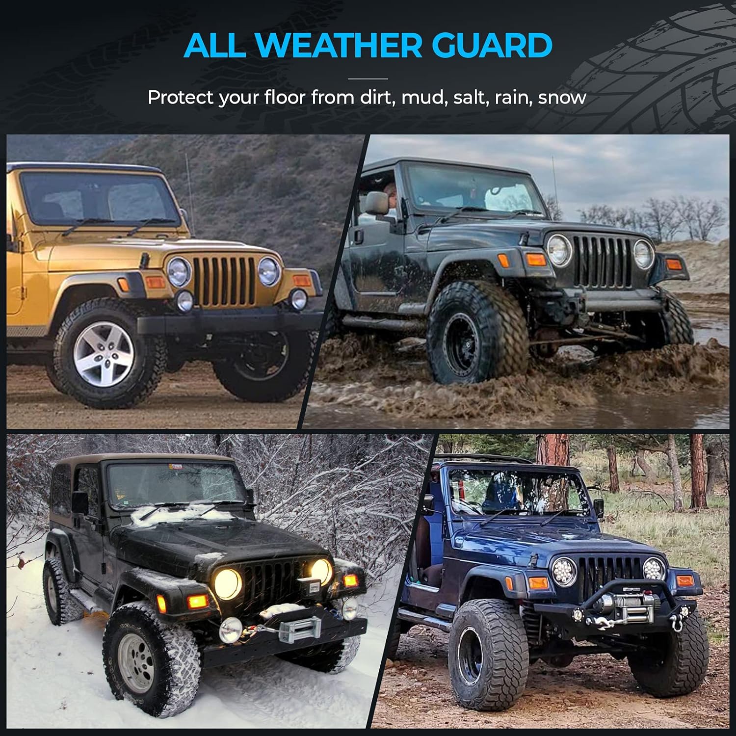 60% Off Discount Floor Mat Liner Compatible with 1997-2006 Wrangler TJ and LJ Models, Medesasi OEM Front & 2nd Seat Floor Mats Liners, with 1st Row Bucket Seat, Black, All-Weather Guard