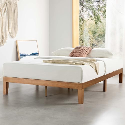 Mellow Naturalista Classic - Cama de plataforma de madera maciza de 12 pulgadas con listones de madera, no necesita somier, fácil montaje, tamaño