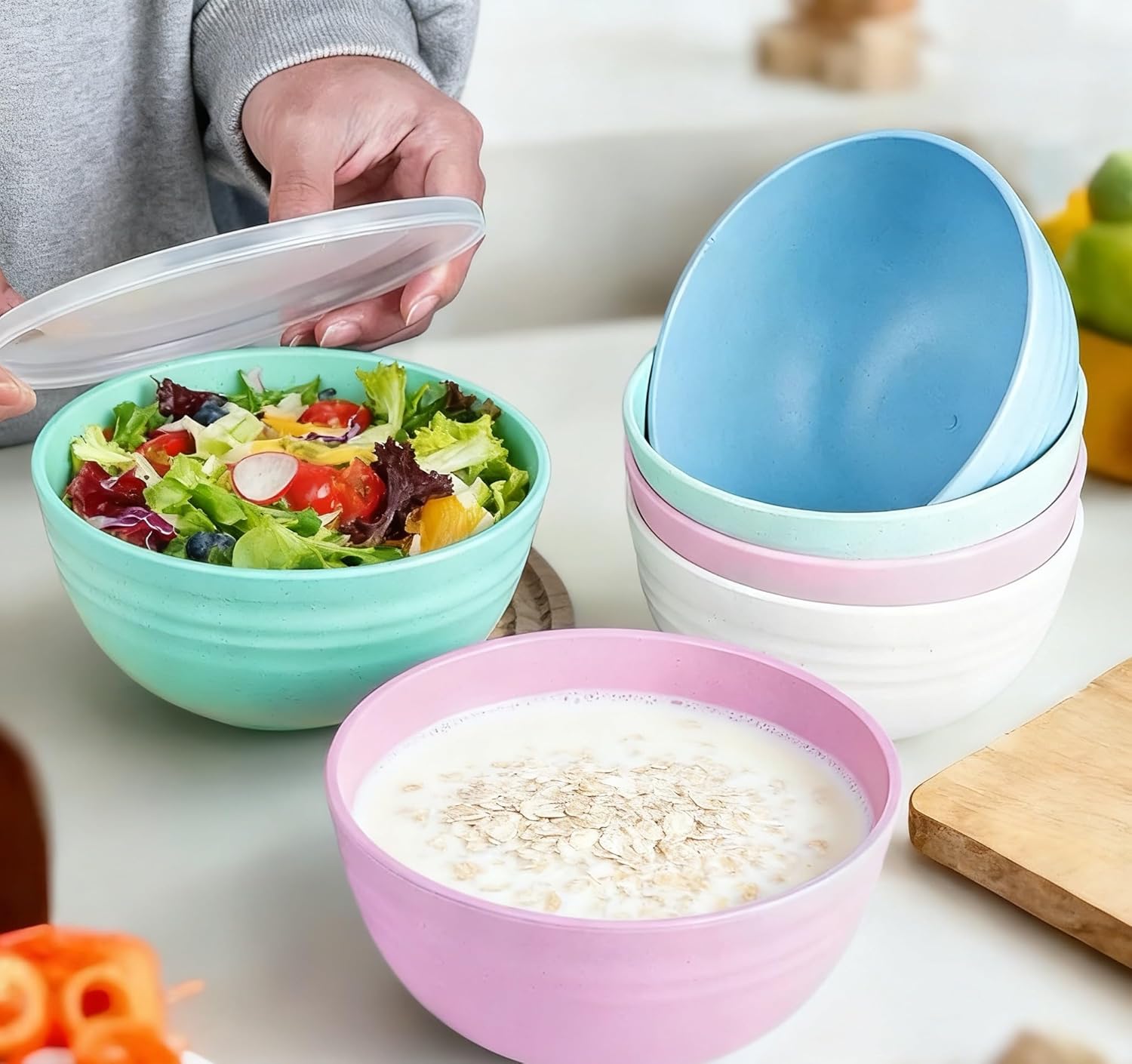 Wheat Straw Bowls with Lids BPA Free, Microwave & Dishwasher Safe (4) - Image 5