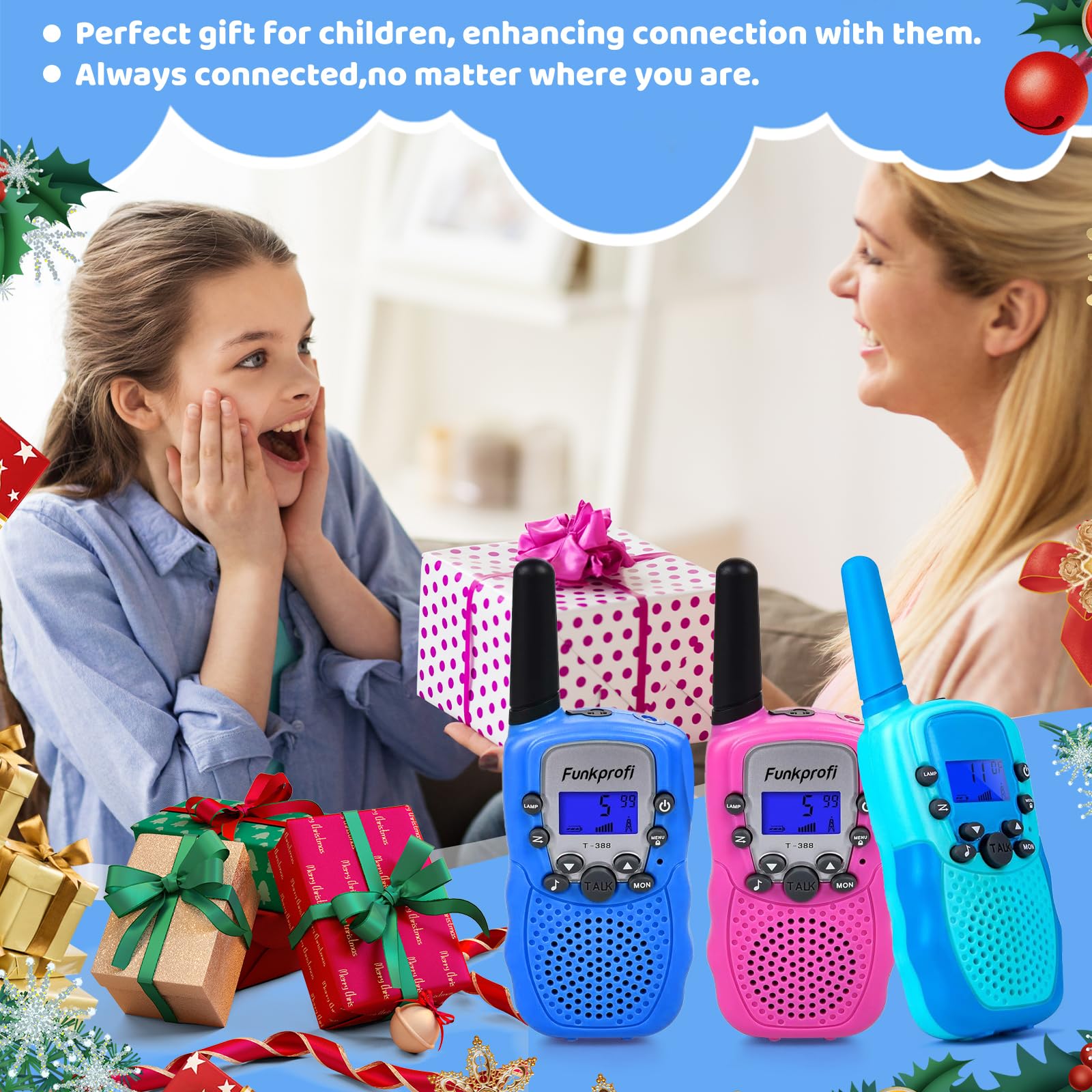 set di walkie talkie per bambini, Radio bidirezionale Giocattoli per bambini con batterie ricaricabili, radioamatore 8 canali PMR 446 distanza fino a 2-3 km