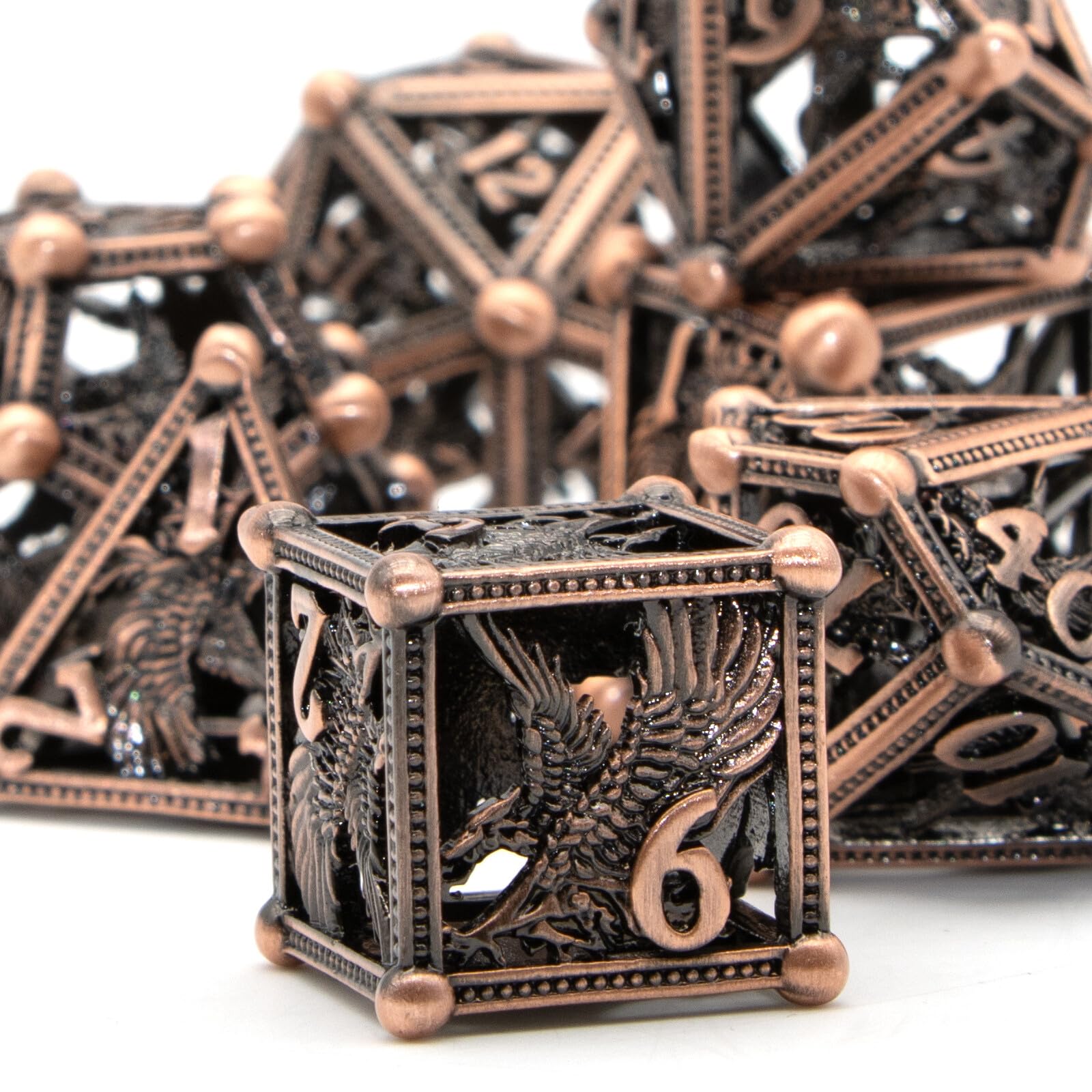 D&D Dice, Dungeons and Dragons – Juego de 7 dados de metal, diseño de águila con juego de rol, dados de iniciación D y D, para jue