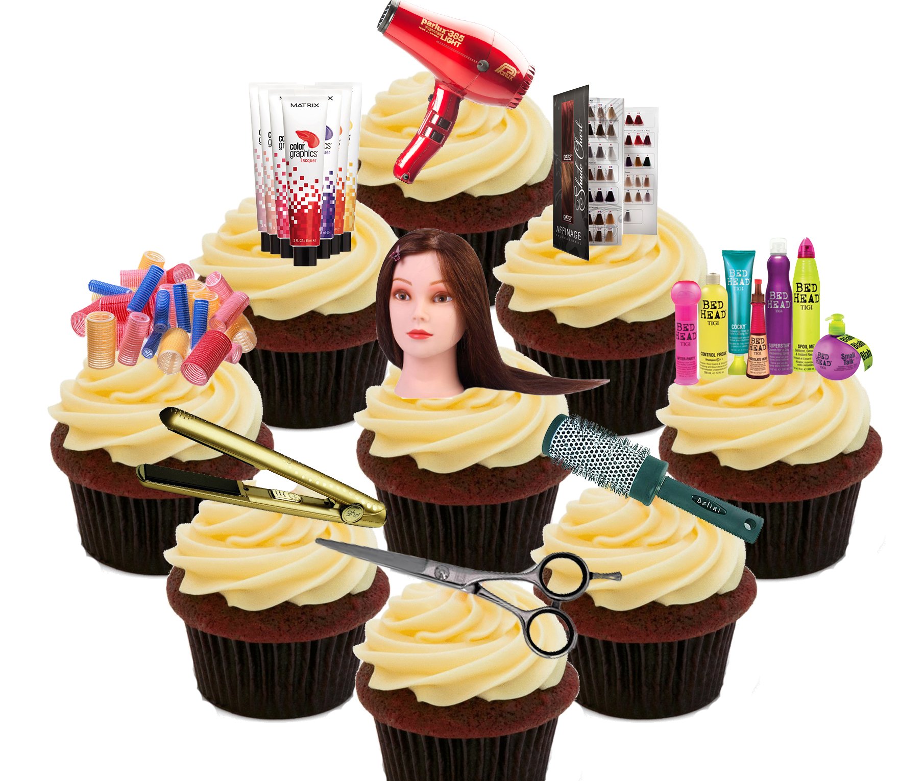 Made4You Hairdressing Party Pack Edible Cupcake Toppers - Stand-up Wafer Cake Decorations (Pack of 36)