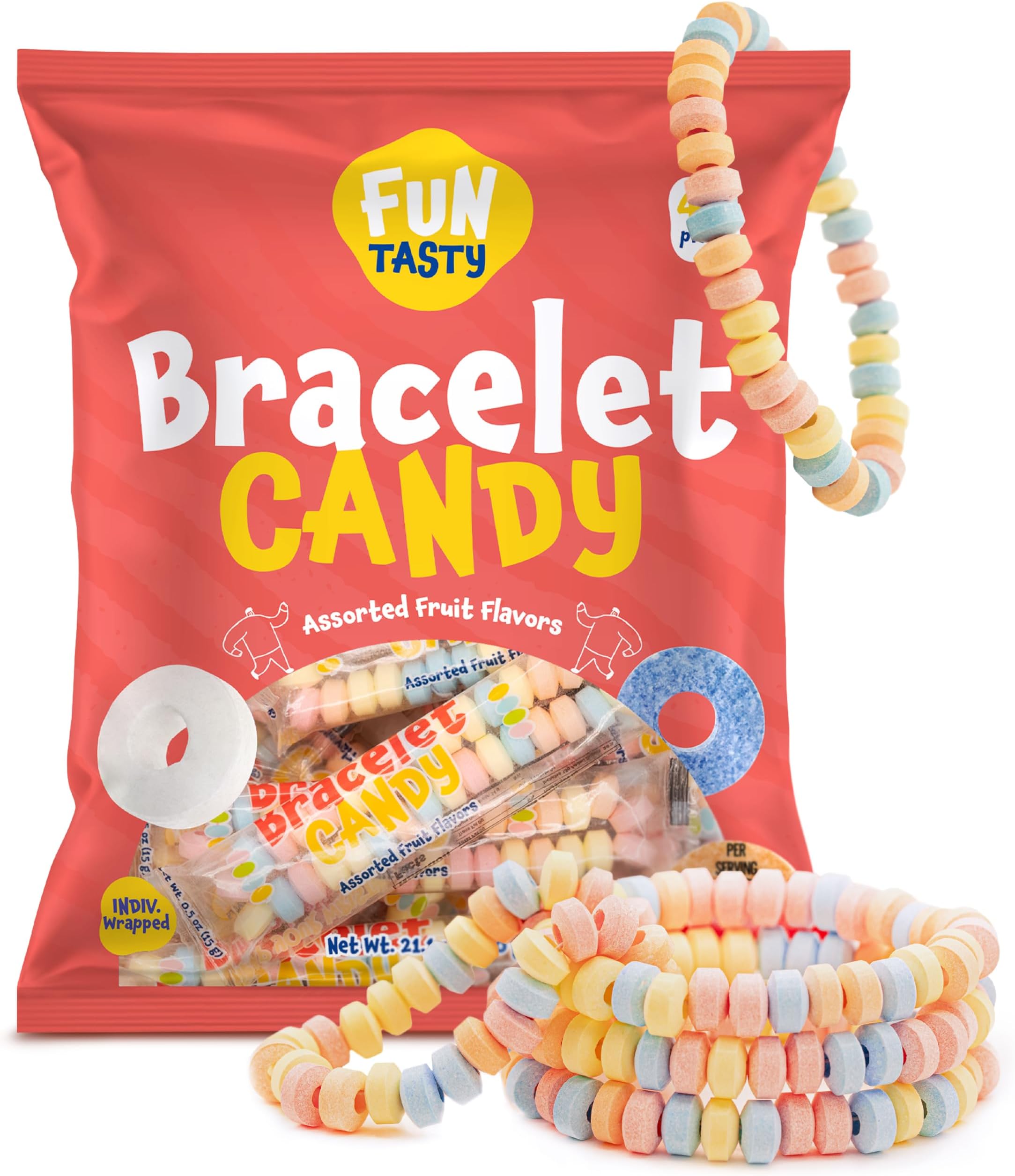 Candy Bracelets - 40 Count Pack - Bulk Candy Individually Wrapped - Candy for Goodie Bags, Party Favors, Birthday Celebrations, and Classroom Rewards