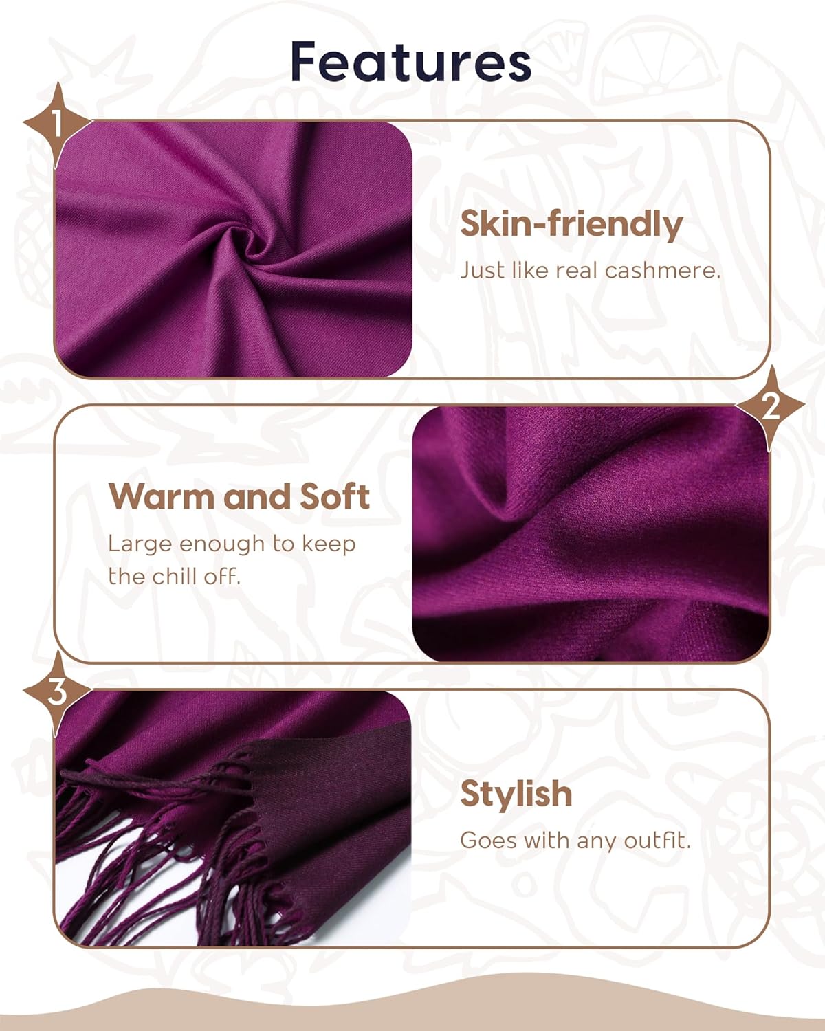 maamgic Women's Winter Scarf Soft Warm Scarf for Women Cozy Shawl Wraps for Women Lightweight Pashmina Style Wrap - Image 5