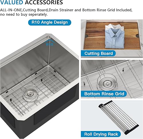 Miniatura 79 de Fregadero de lavandería de 21 x 18 pulgadas de montaje bajo encimera – Acero inoxidable 304 de calibre 16 cepillado dorado NANO-PVD de 12 pulgadas