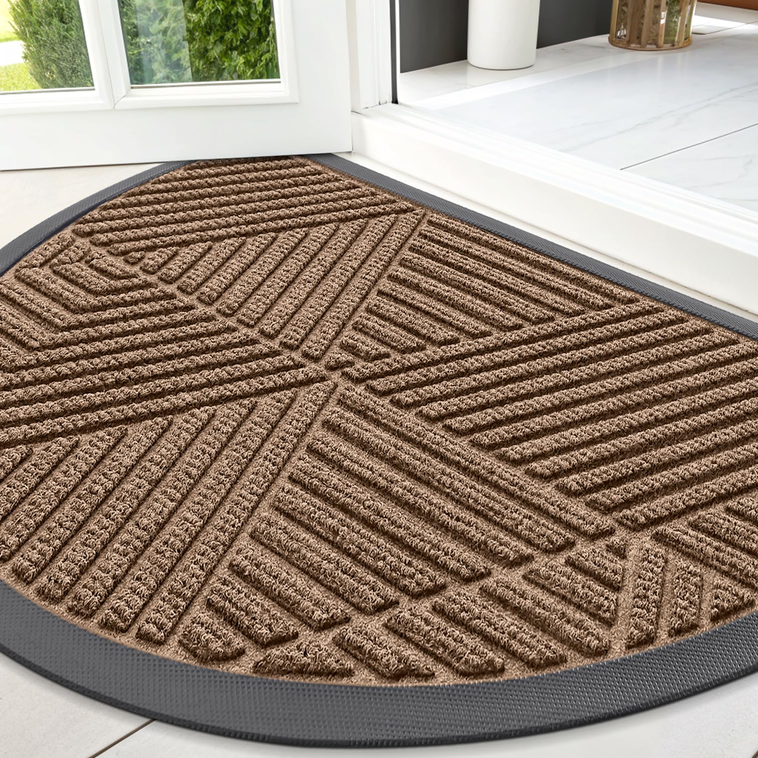 Smiry Half Circle Front Door Mat Outside Entrance, Rubber Doormat, 47x32