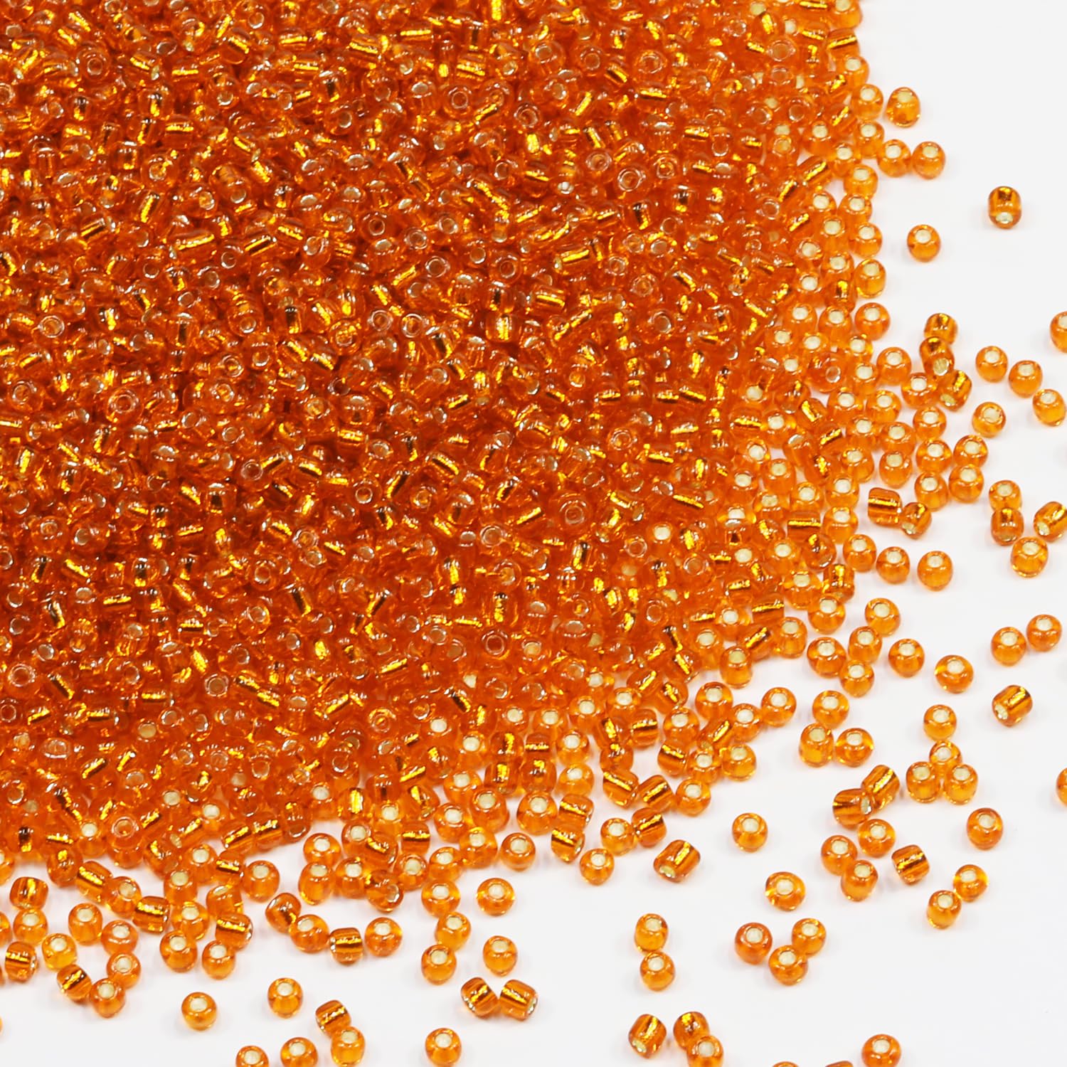 Tibaoffy Transparent Orange with Silver Lined Beads Size 8/0 Crafts Glass Seed Beads 3mm for Jewelry Making (Total About 100g About 3600pcs)