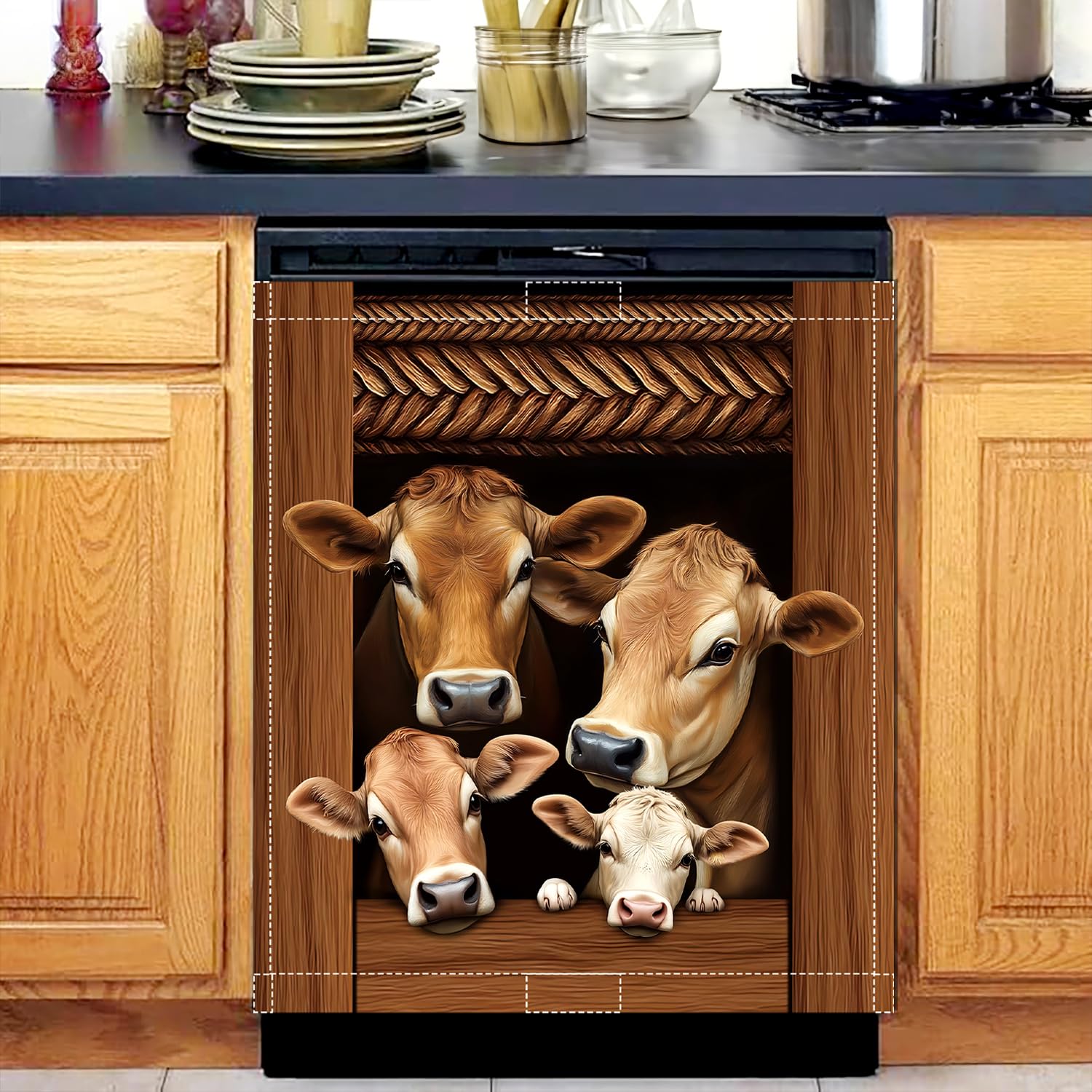 Cow Dishwasher Magnet Cover, 23x26 in Fall Farm Dishwasher Magnet Sticker for Kitchen Autumn Decor Magnetic Dish Washer Cover Refrigerator Magnets Covers Fridge Panel Decal