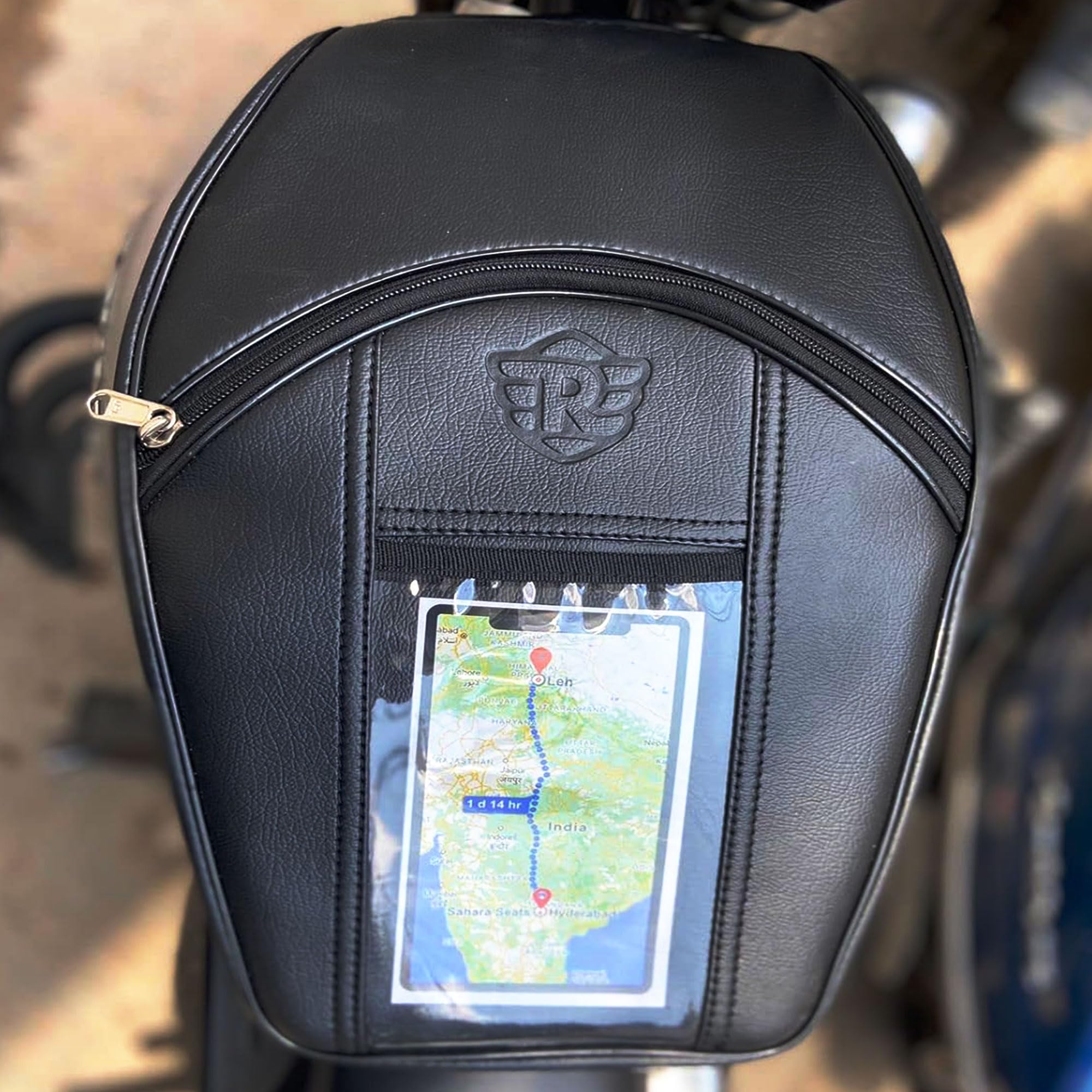 Leatherette Scratch Protection Bike Tank Cover | Storage Bags | Compatible for Classic 350/500/Electra/Bullet | Comes with Transparent Pocket for Mobile - Black-image-31