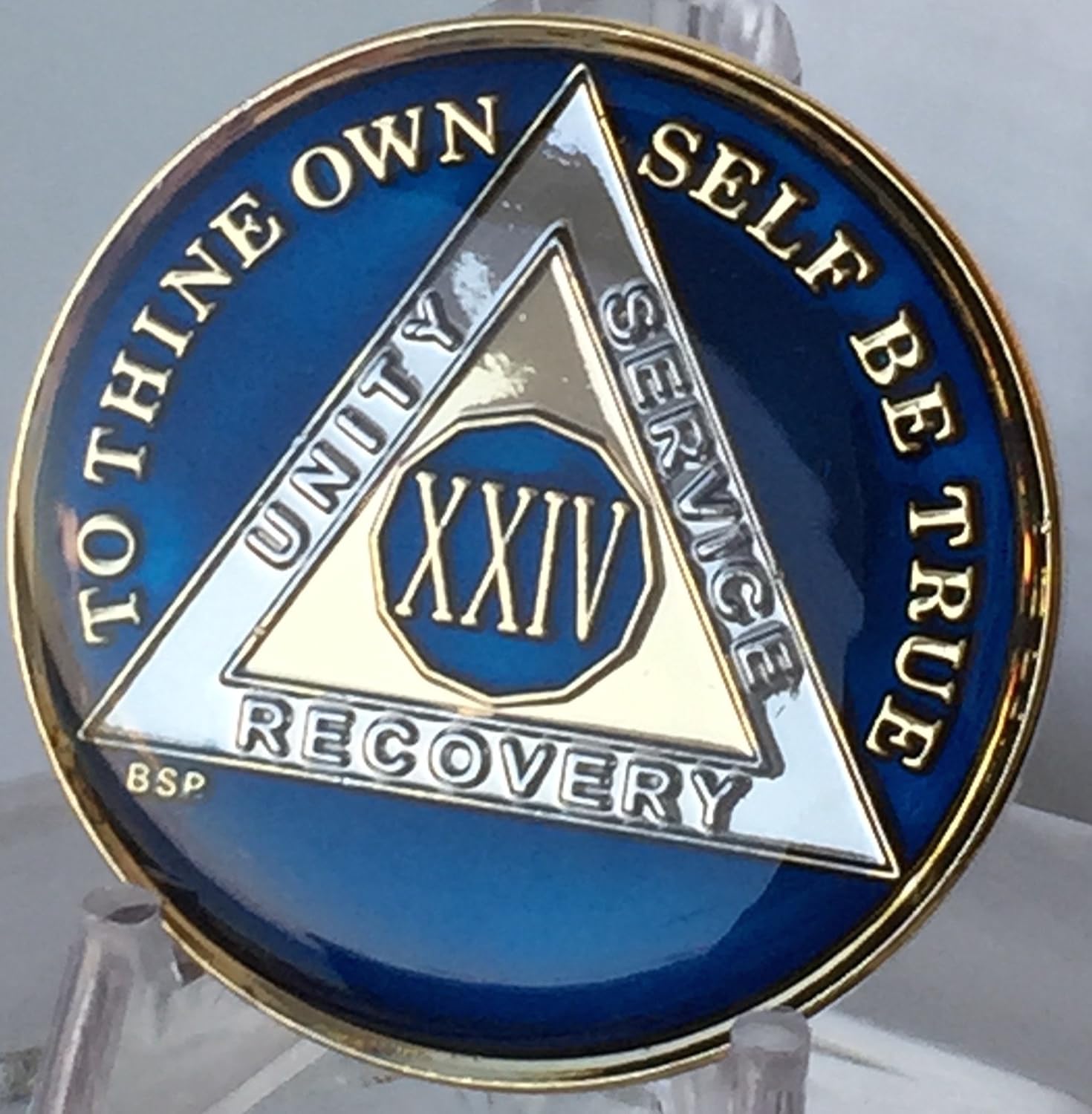 24 Year Midnight Blue AA Alcoholics Anonymous Medallion Chip Tri Plate Gold & Nickel Plated