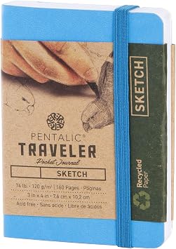 Pentalic 3 x 4 Pocket Sketchbook Traveler Journal, 160 Pages, Bright Blue