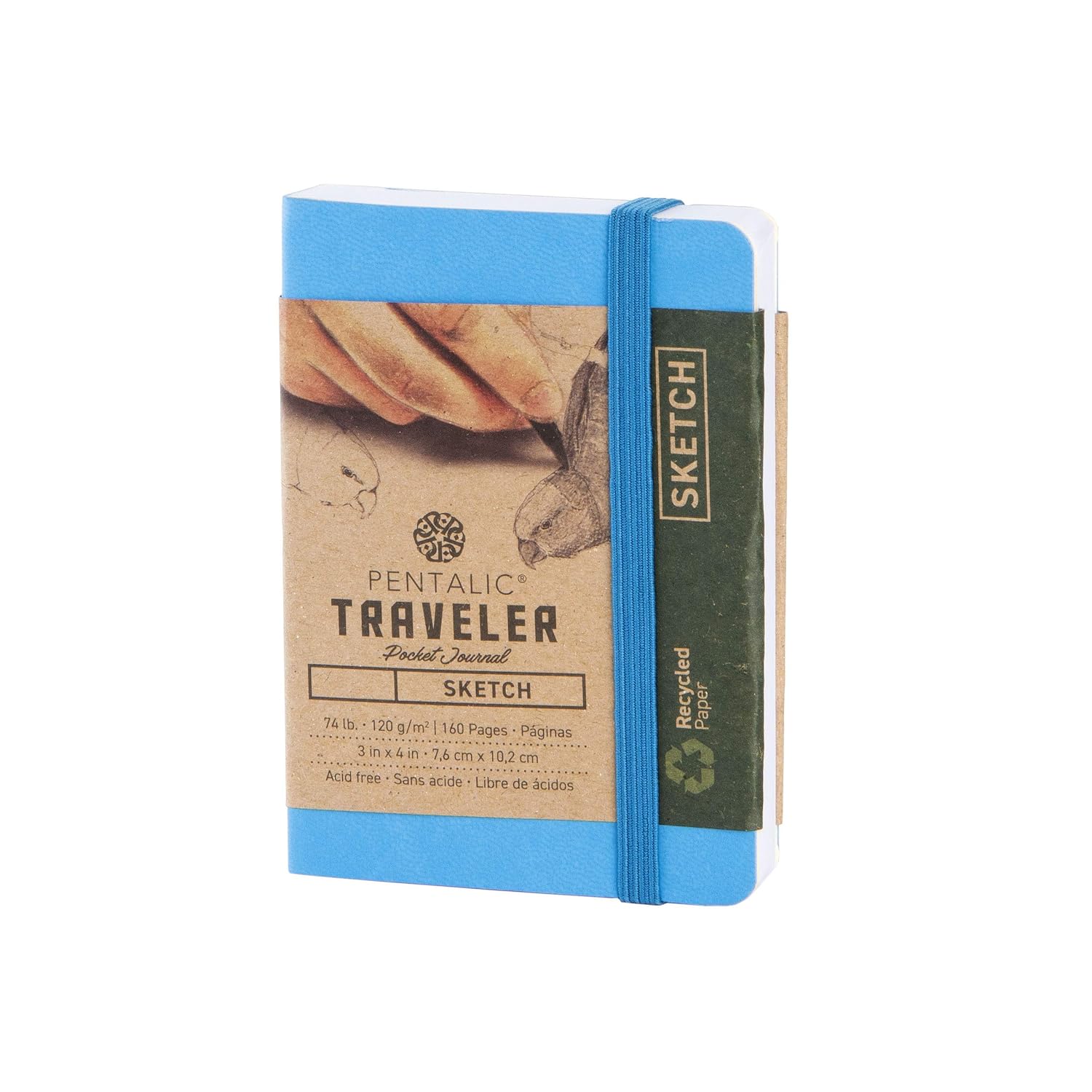 Pentalic 3 x 4 Pocket Sketchbook Traveler Journal, 160 Pages, Bright Blue