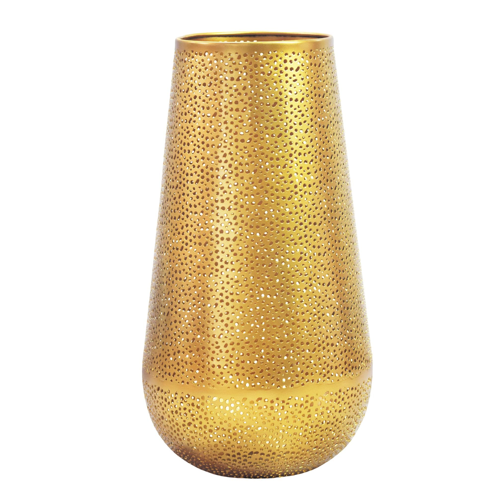 FineBuy Wazon dekoracyjny 25 x 25 x 47 cm Metal Złoty Okrągły Handmade | Wazon podłogowy ażurowy, ręcznie wykonany z żelaza. Ażurowy wazon dekoracyjny, ozdoba do salonu i przedpokoju.