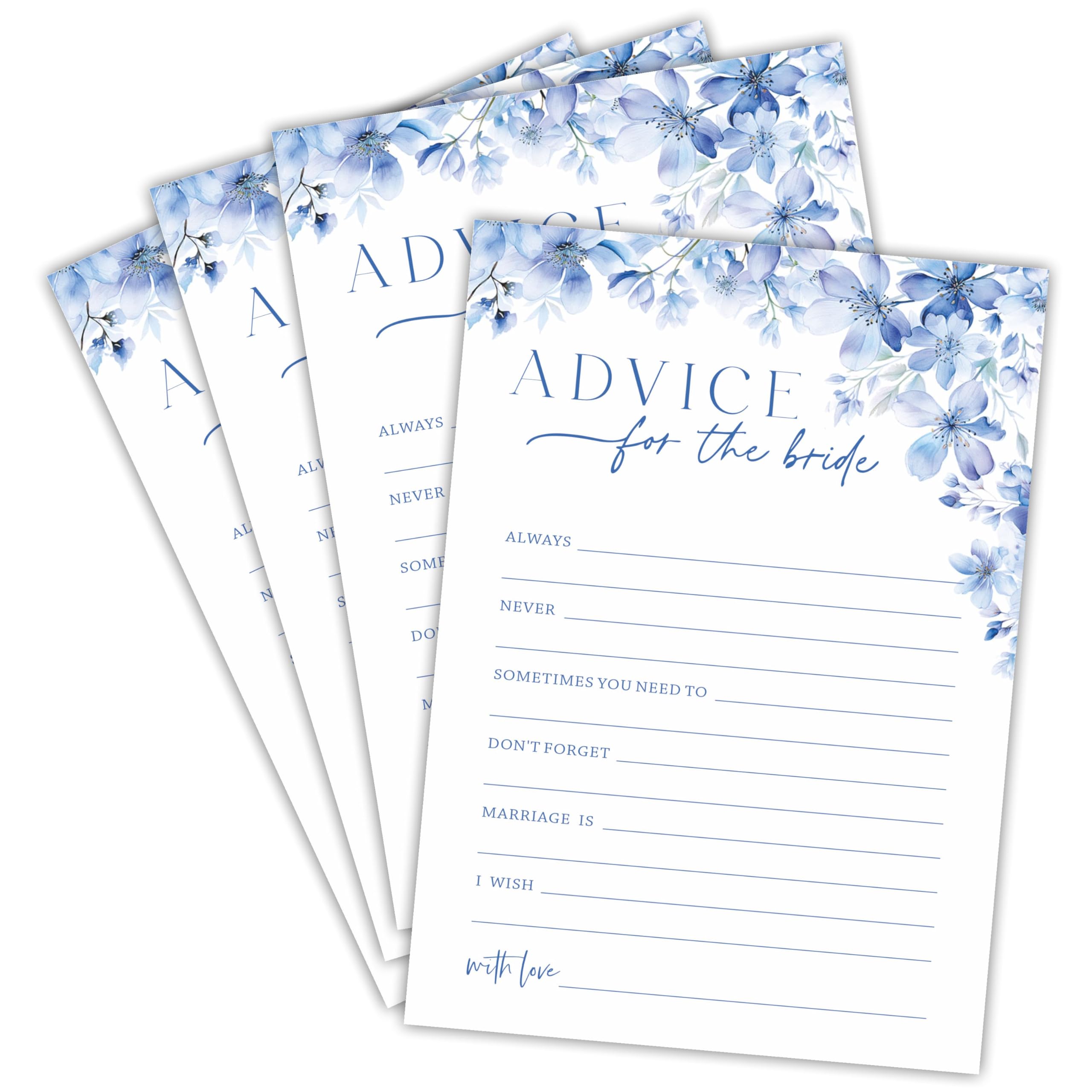 Advice For The Bride Bridal Shower Game - Blue Floral - 30 Pcs Double-Sided Fill-In Wedding Game Cards For Newlyweds, Engagement Party Activities &
