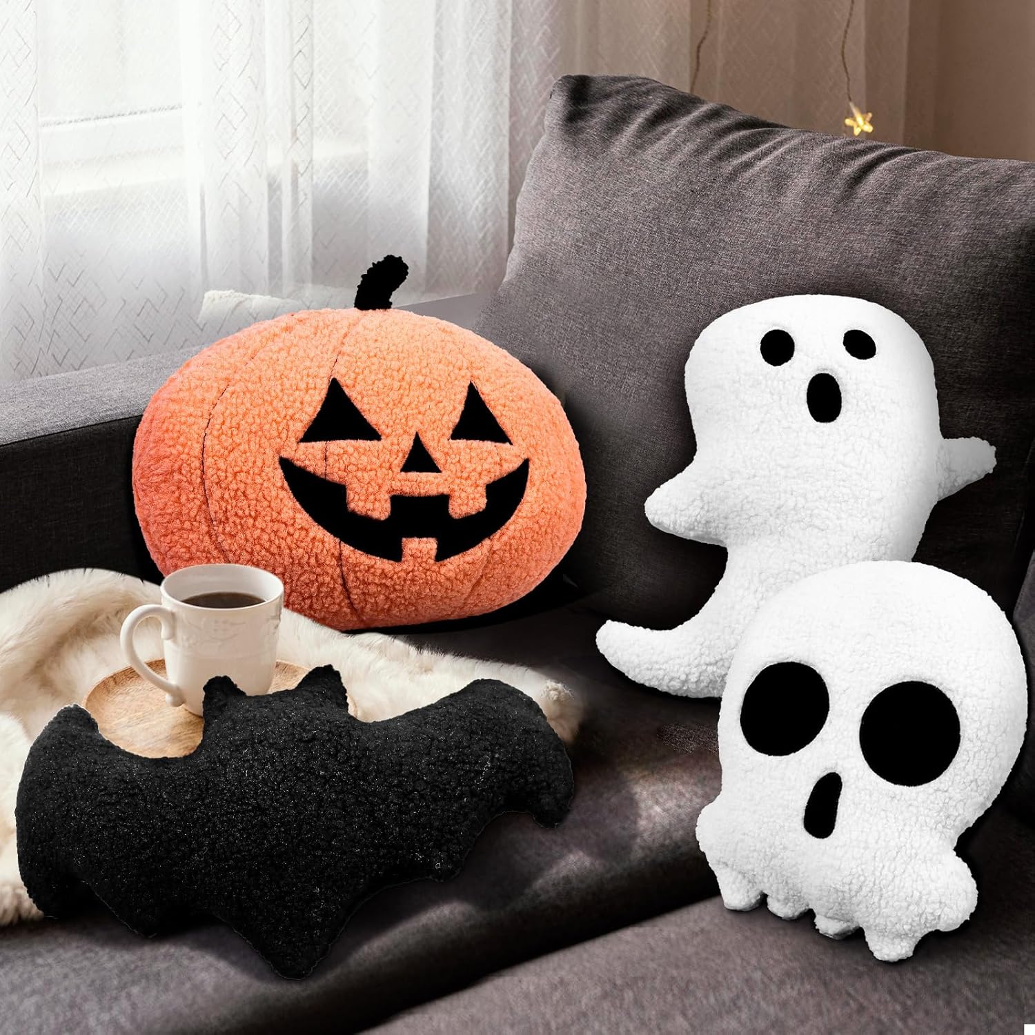 Youdaju 4 Pcs Halloween Shape Pillow Halloween Decor Throw Pillow