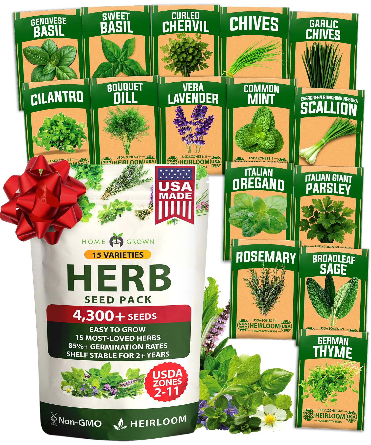 15 Culinary Herb Seeds - Heirloom &amp; Non GMO - High Germination Rate - Seeds for Planting Indoor Hydroponic or Outdoor Herbs Garden | Gardening Gift Men Women Gardeners - Basil, Cilantro, Mint