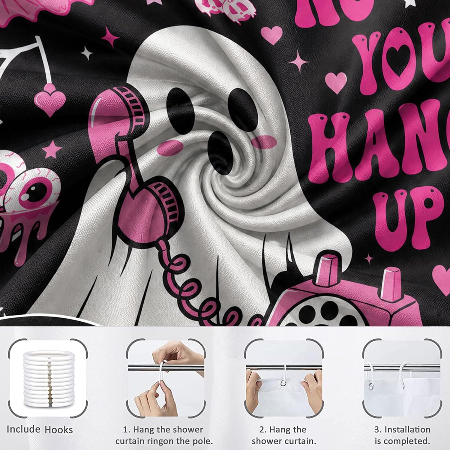 Halloween Shower Curtain Sets, Pink Ghost Spooky Bath Curtain image 5