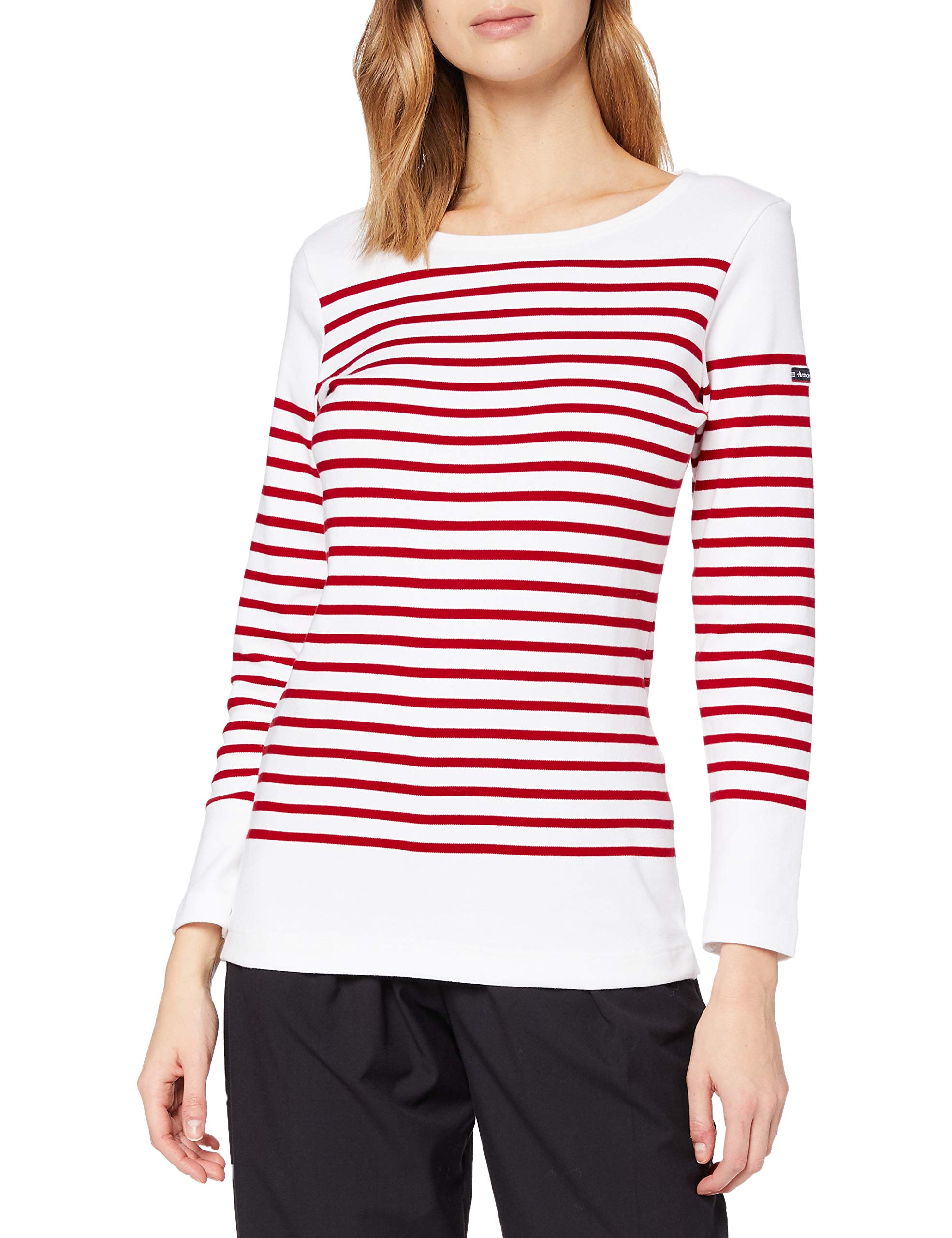 Armor Lux Women's Marinière Amiral T-Shirt, Multicolor (320 White/Braise 320 White/Braise), 6