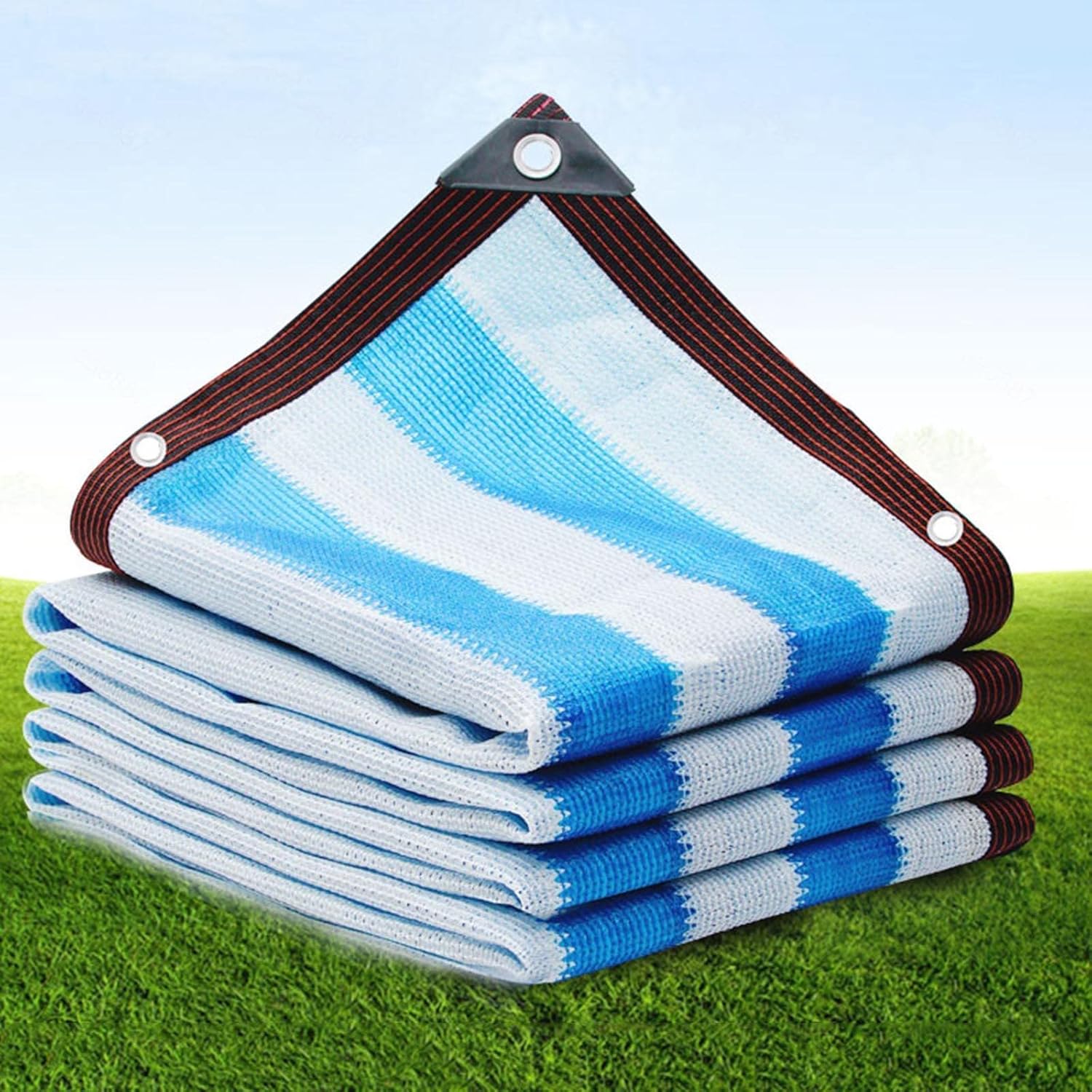 Jolan Blue and White Striped Shade Netting, Sunblock Shade Cloth Net, 90% Sunscreen Fabric, Breathable/Privacy Screen Shading Net, Shade Mesh for Garden Greenhouse Plants,BlueWhite-3x4m(9.8 * 13.1ft)