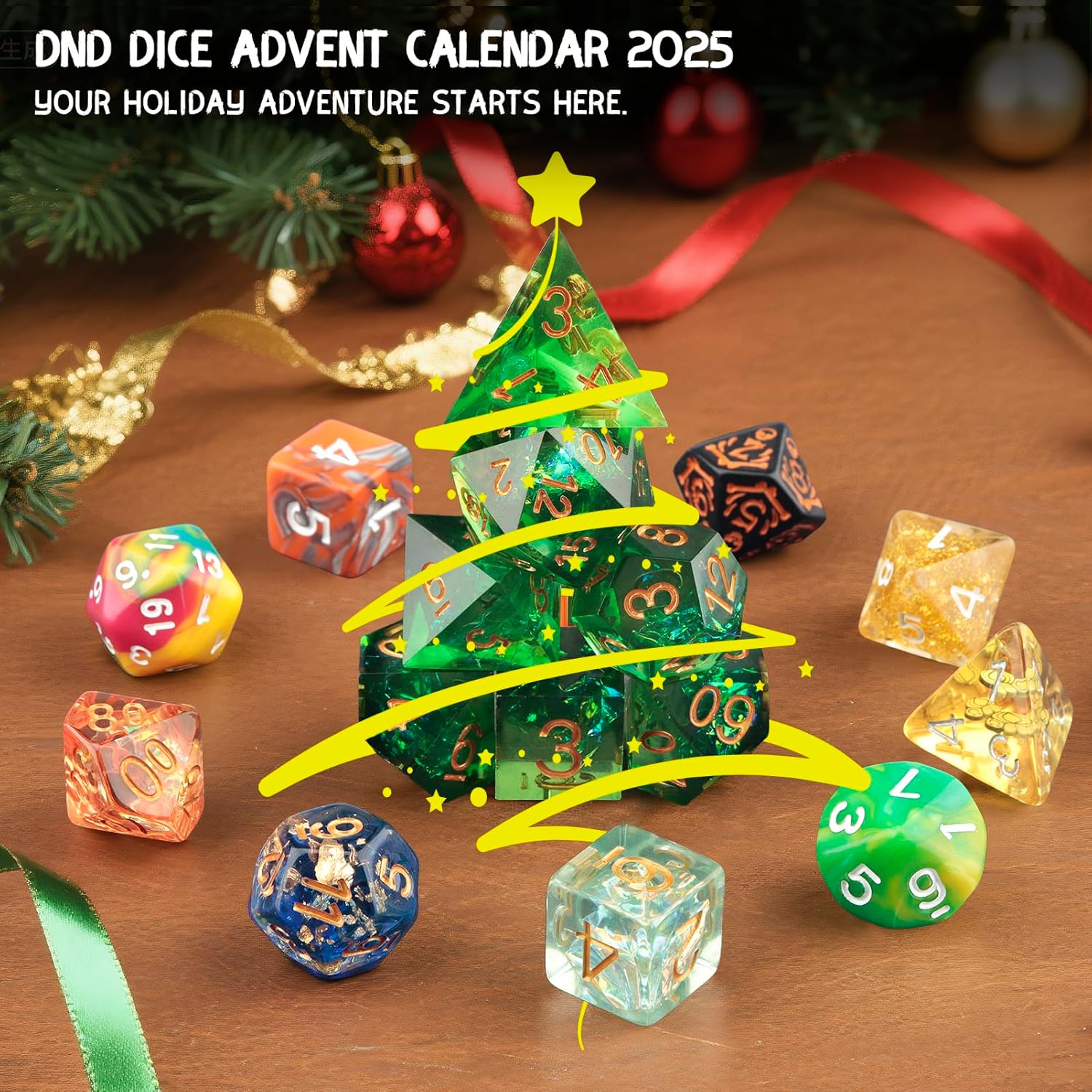 Haxtec DND Advent Calendar for Gamers, 2025 Dice Advent Calendar Set, 24 Days Christmas Countdown for Dungeons and Dragons, Polyhedral Dice Sets, DND Gifts for Tabletop Game RPG