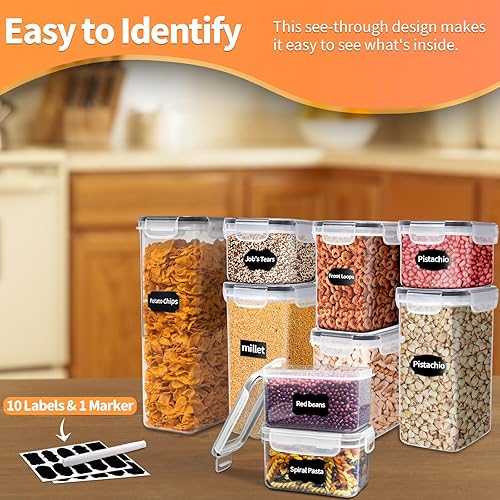 Miniatura 4 de Contenedores herméticos para almacenamiento de alimentos con tapas, 7 recipientes de plástico sin BPA para alimentos secos para organizar y