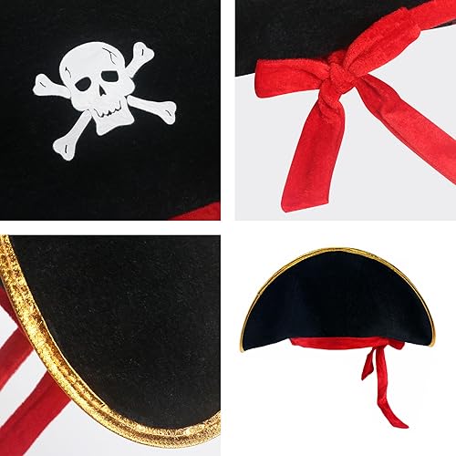 Miniatura 3 de D-Fokes 2 gorras de pirata con estampado de calavera y pirata, accesorios de pirata, sombrero de fiesta divertido para el Caribe, vestido elegante