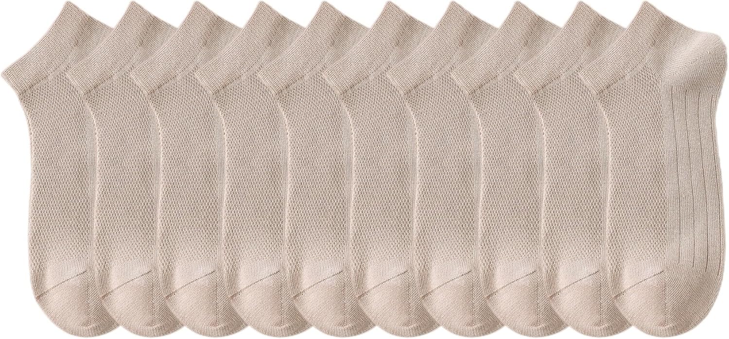 Mens Low Cut Athletic Socks Ankle Socks 5 Pairs, Breathable and Comfortable Mens Sports Cotton Socks, Khaki
