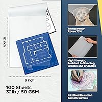 Vista 2 de LOUPELLER Papel de calco de 9 x 12 pulgadas, 100 hojas de 32 libras y 1.76 oz, papel de calco altamente transparente sin arrugas para dibujar