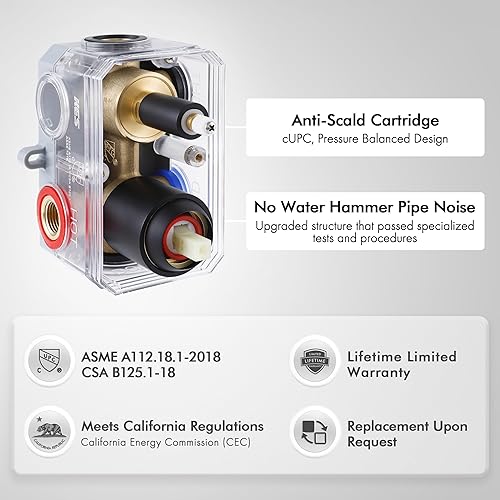 Miniatura 7 de KES Sistema de ducha de equilibrio de presión con boquilla de grifo de bañera de mano y cabezal de ducha de lluvia de 10 pulgadas, combinado de