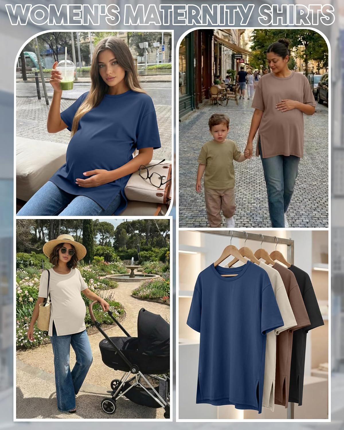 Riyiper 4 Pack Women's Maternity T Shirts, Short Sleeve Split Side Pregnancy Tee Tops Casual Loose Crewneck Maternity Clothes - Image 4