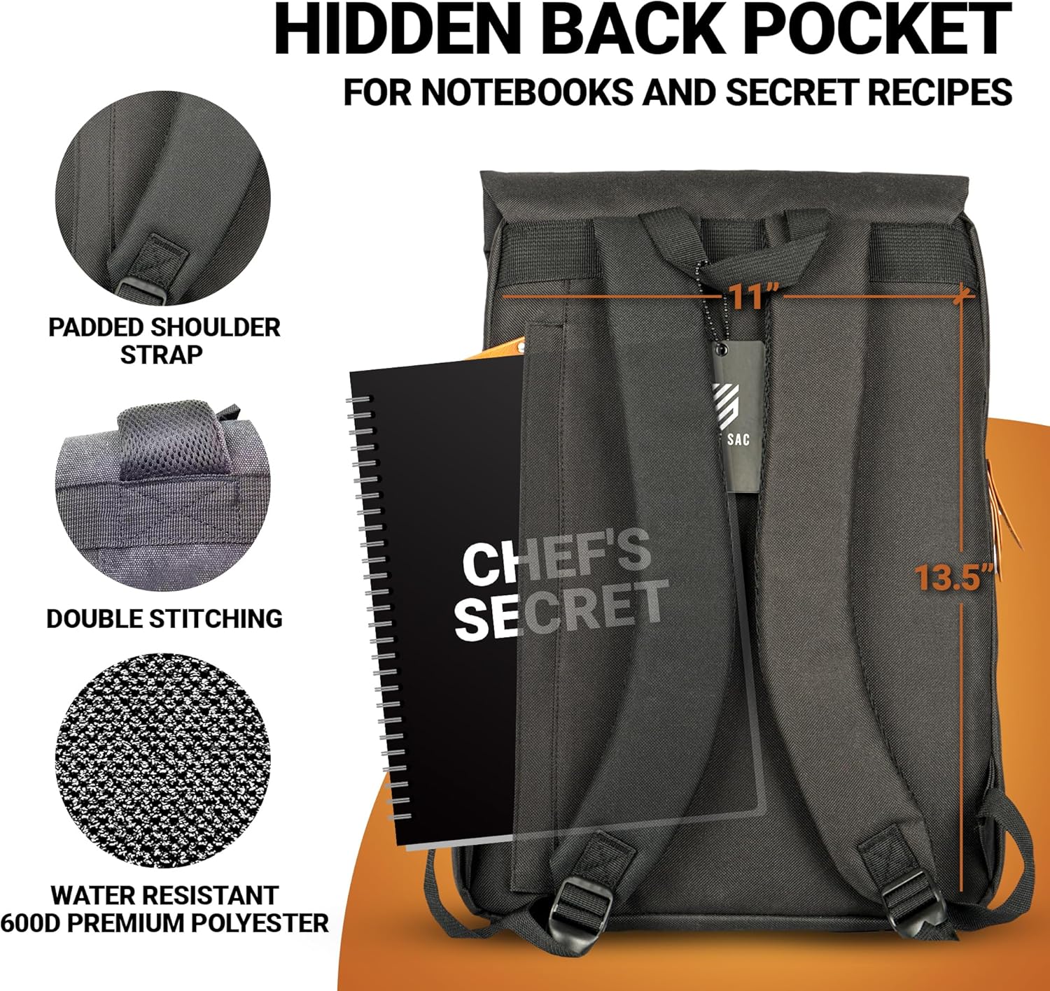 Vintage Chef Knife Backpack (Black) with 10-Pack Knife Edge Guards Included