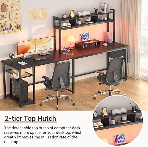 Miniatura 7 de Aheaplus Escritorio en forma de L con toma de corriente y tira LED, escritorio esquinero reversible en forma de L, escritorio para juegos con