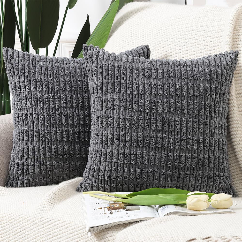 Madizz Pack of 2 Boho Striped Corduroy Throw Pillow Covers 20x20 inch, 50x50 cm