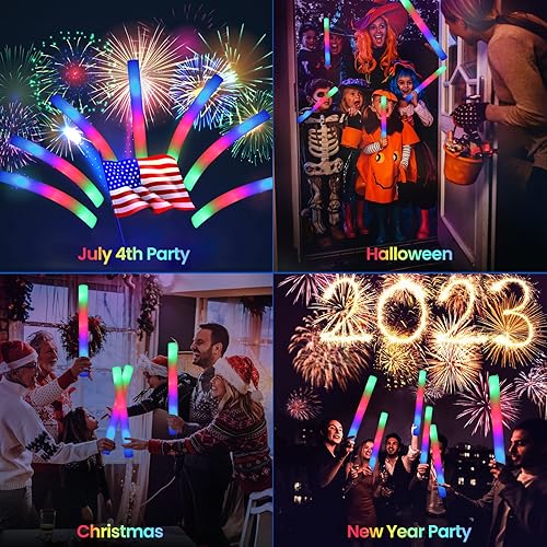 Miniatura 9 de Jiahz Varillas incandescentes a granel, 210 varillas de espuma brillantes, palos de espuma LED en la oscuridad, suministros para fiesta con 3 modos