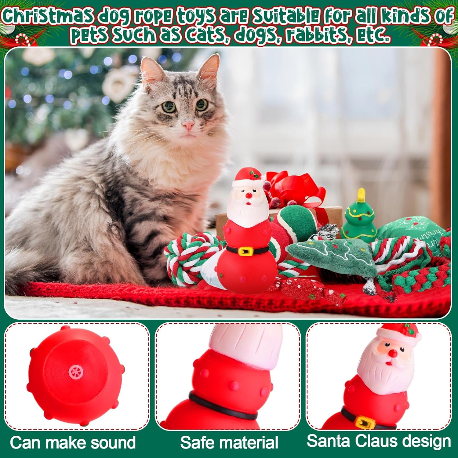 16 Pcs Christmas Dog Advent Calendar 2026 Santa Claus Squeaky Toys Xmas Candy Cane Interactive Ball and Bones Chew Toy for Small Medium Large Pets Puppy Teething Training Gift(Christmas)